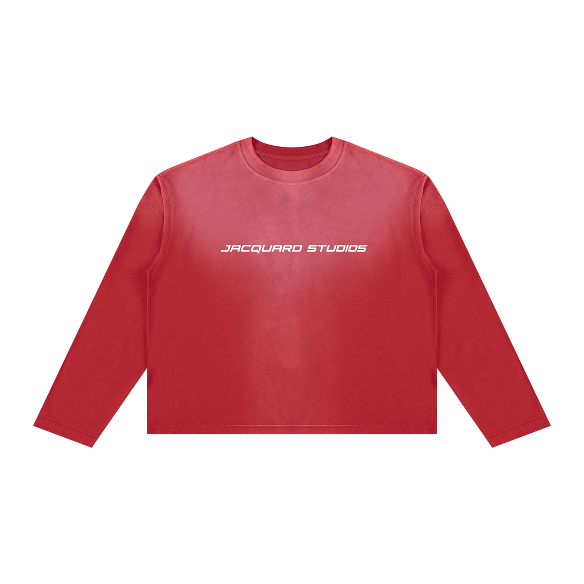 JacquardStudios J/S Unisex Sunfade Boxy Long Sleeve, white print, in Red