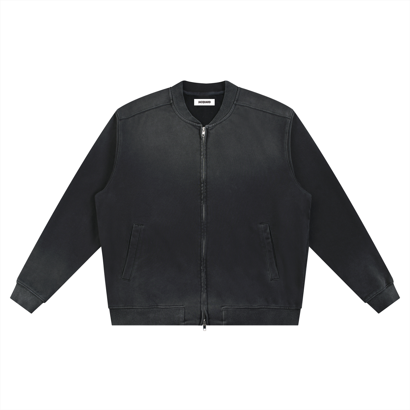 JacquardStudios Paris Sun Fade Heavyweight Baseball Jacket in Black