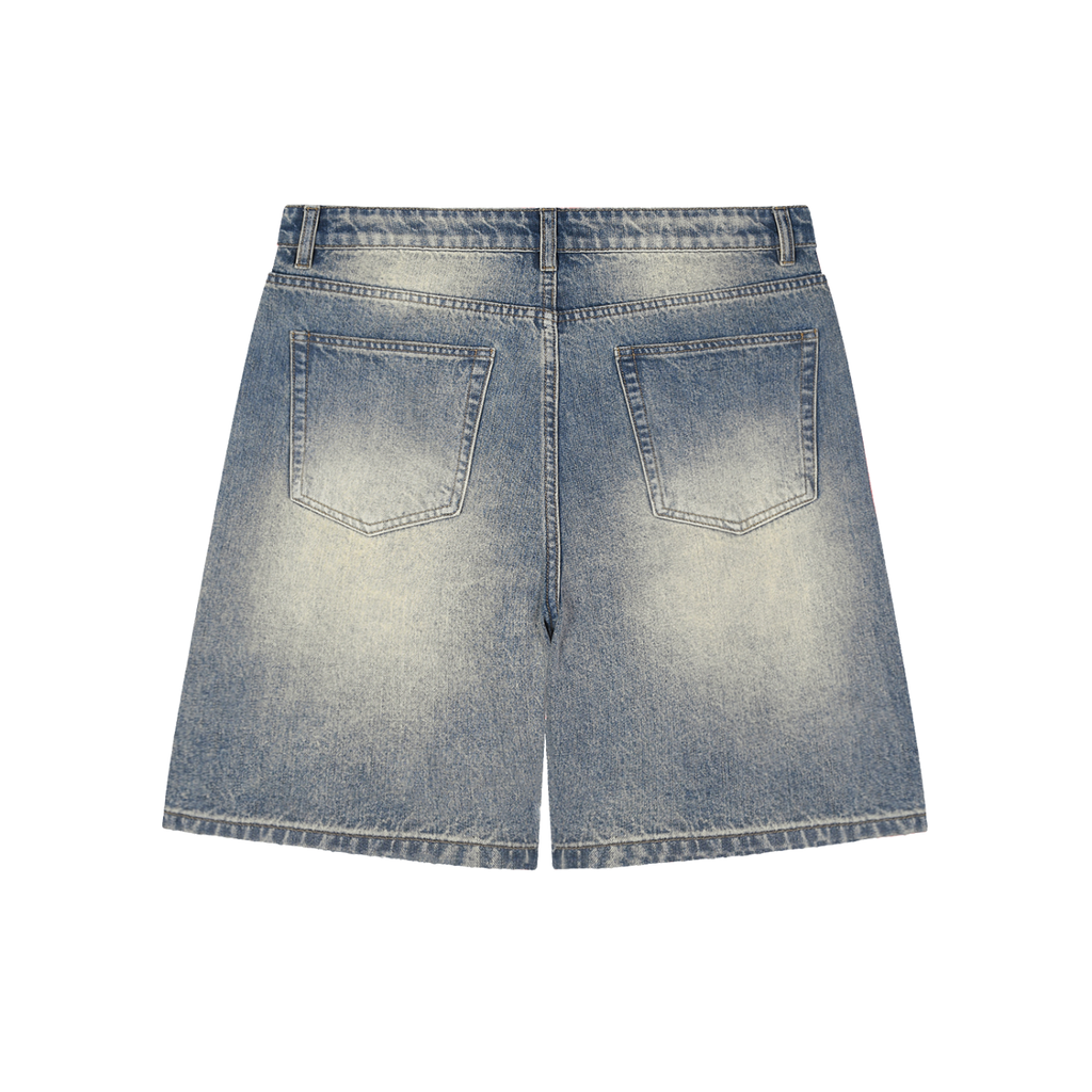 JacquardStudios Faded Distressed Baggy Denim Shorts in Blue, alternate view