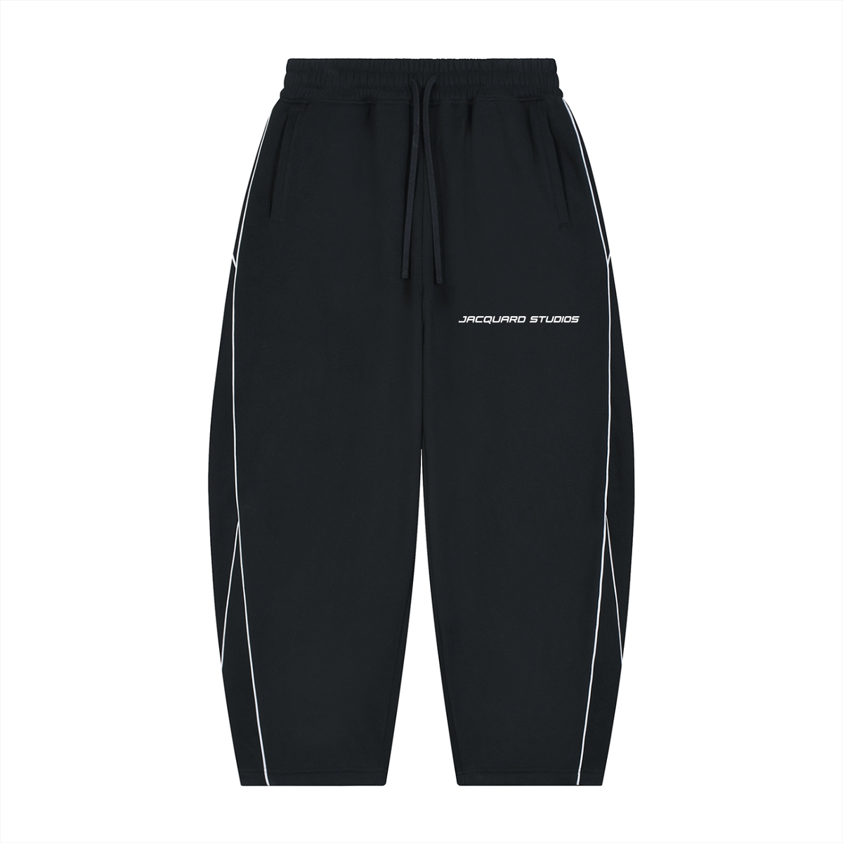 JacquardStudios Unisex Piping Fleece Barrel Leg Sweatpants in Black