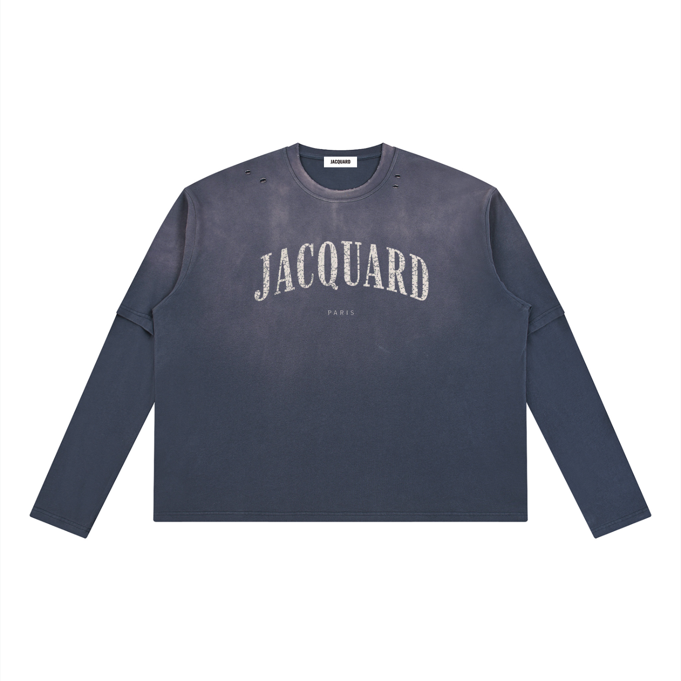 JacquardStudios Unisex Washed Layered Long Sleeve in Navy Blue