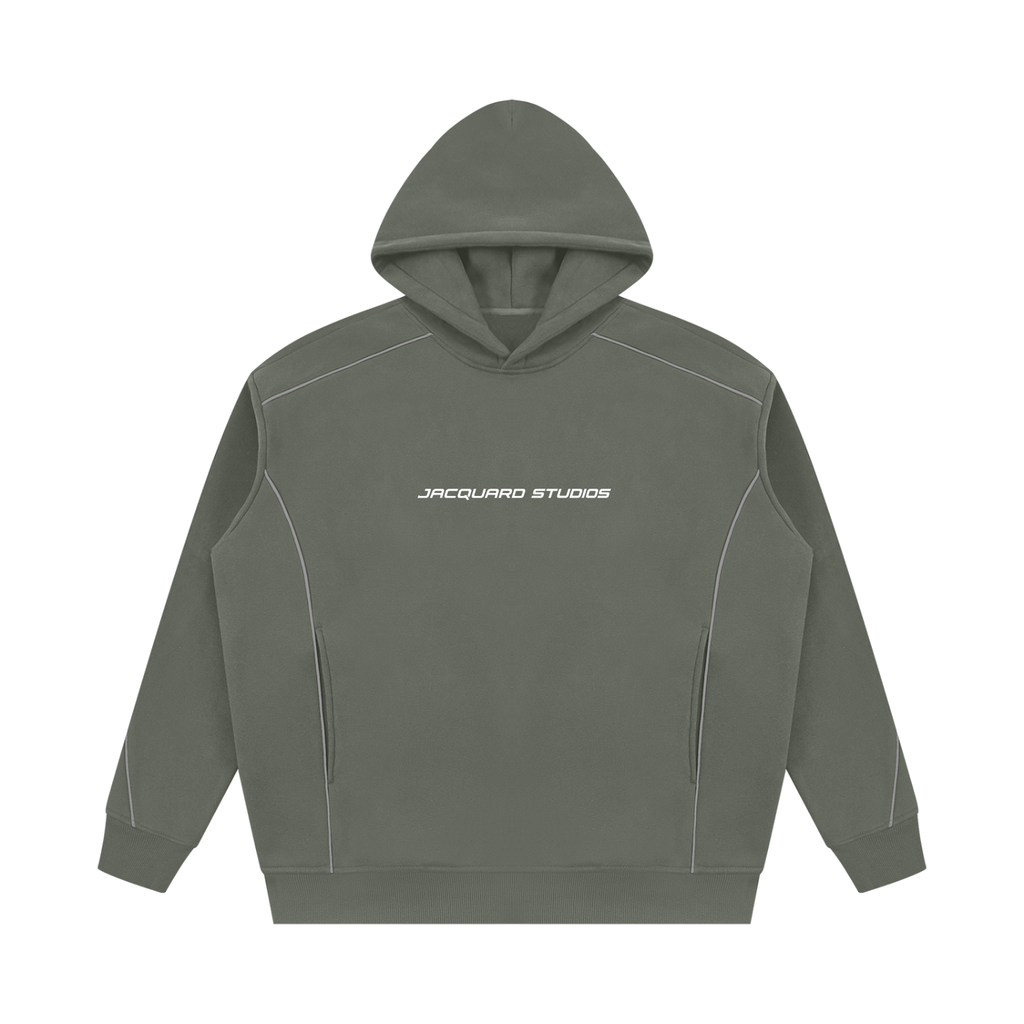 Hoodie of the JacquardStudios Piping Fleece Tracksuit in Medium Gray