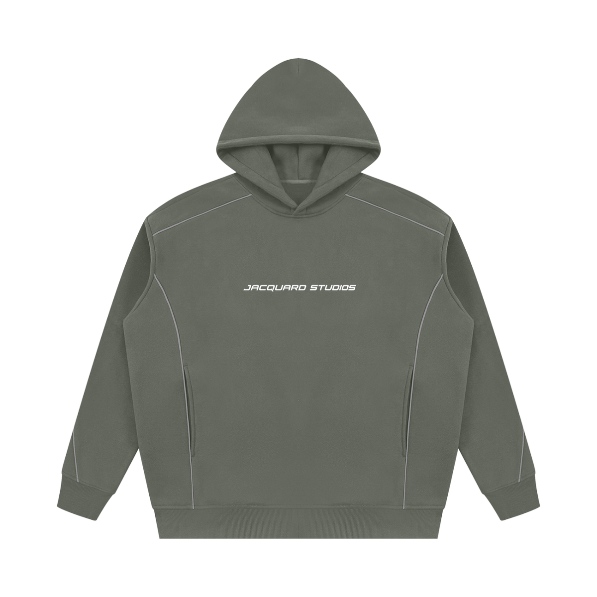 Hoodie of the JacquardStudios Piping Fleece Tracksuit in Medium Gray