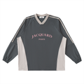 JacquardStudios Pink Paris V-Neck Long Sleeve in Dark Gray with Khaki