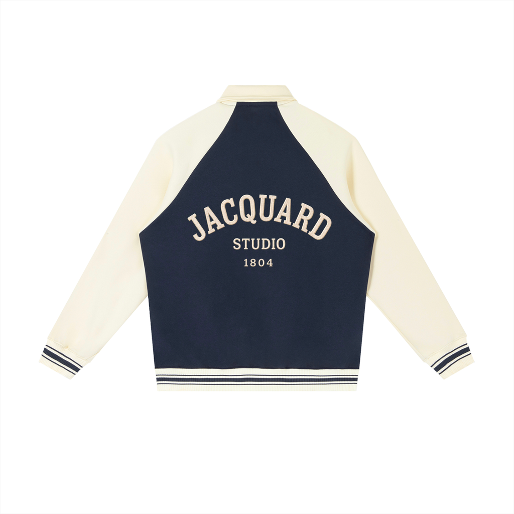 JacquardStudios Studio Baseball Jacket in Navy Blue with Apricot, alternate view