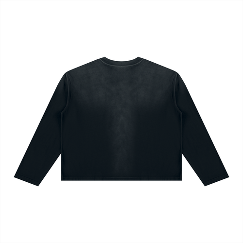 JacquardStudios Basic Unisex Sunfade Boxy Long Sleeve in Black, alternate view