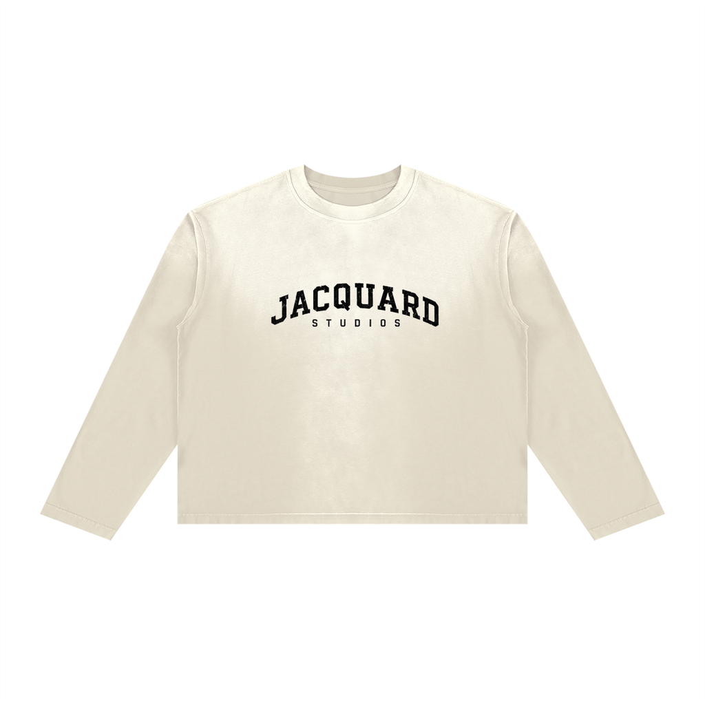 JacquardStudios Arched Unisex Sunfade Boxy Long Sleeve in Cream White