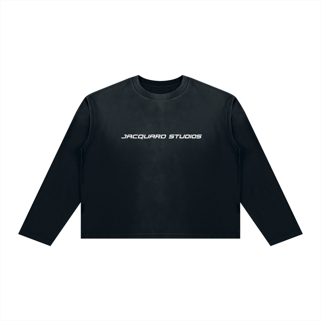 JacquardStudios J/S Unisex Sunfade Boxy Long Sleeve, white print, in Black