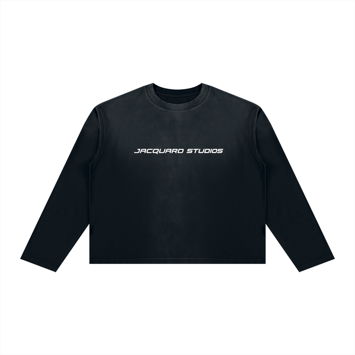 JacquardStudios J/S Unisex Sunfade Boxy Long Sleeve, white print, in Black