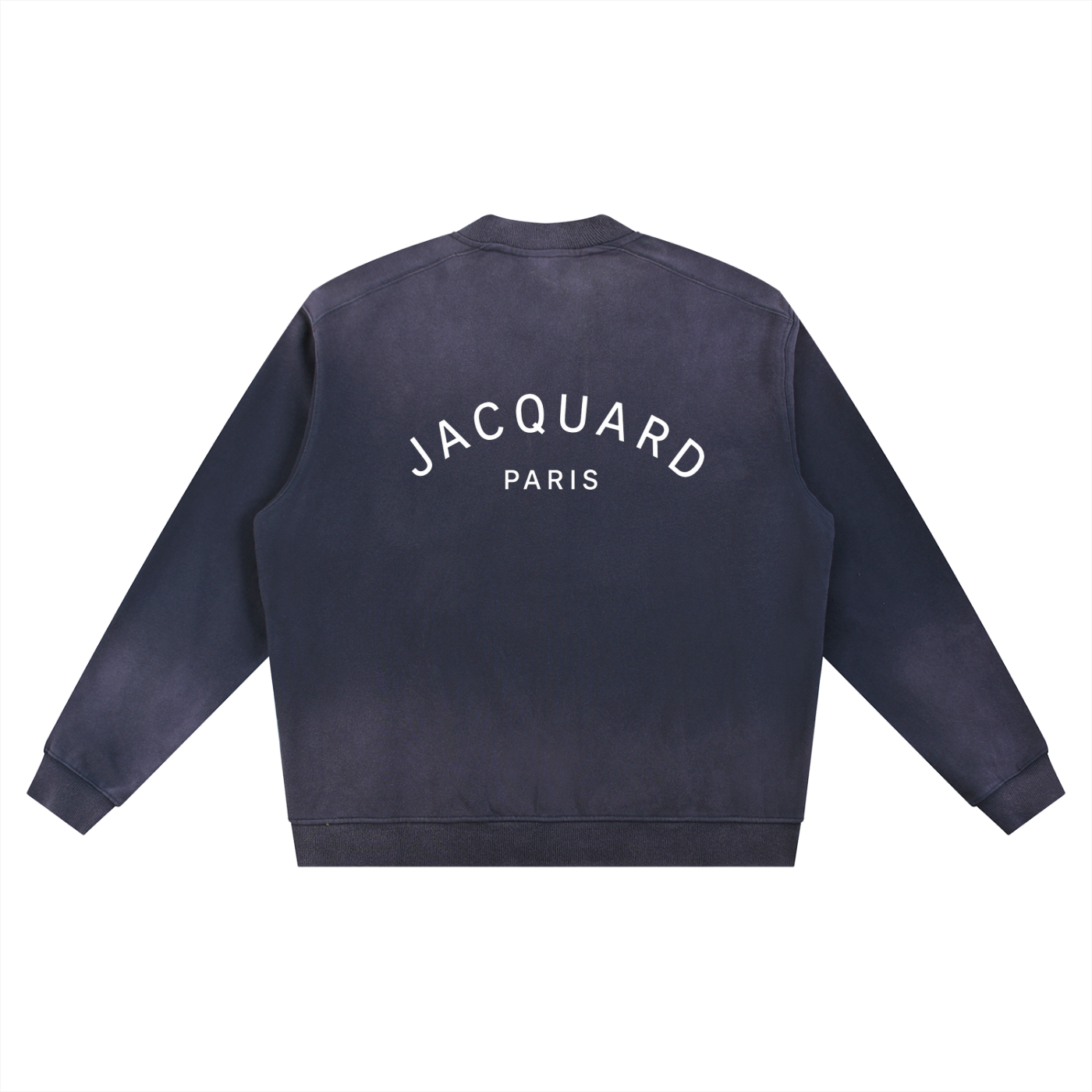 JacquardStudios Paris Sun Fade Heavyweight Baseball Jacket in Navy Blue, alternate view