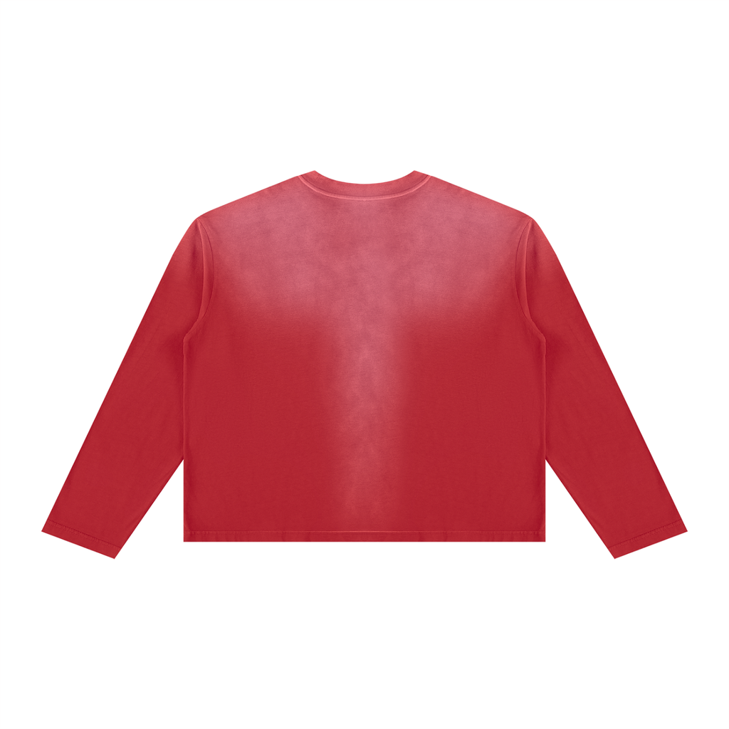 JacquardStudios Basic Unisex Sunfade Boxy Long Sleeve in Red, alternate view