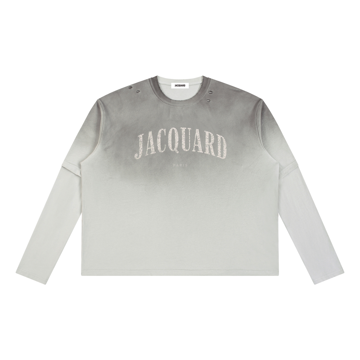 JacquardStudios Unisex Washed Layered Long Sleeve in White Gray