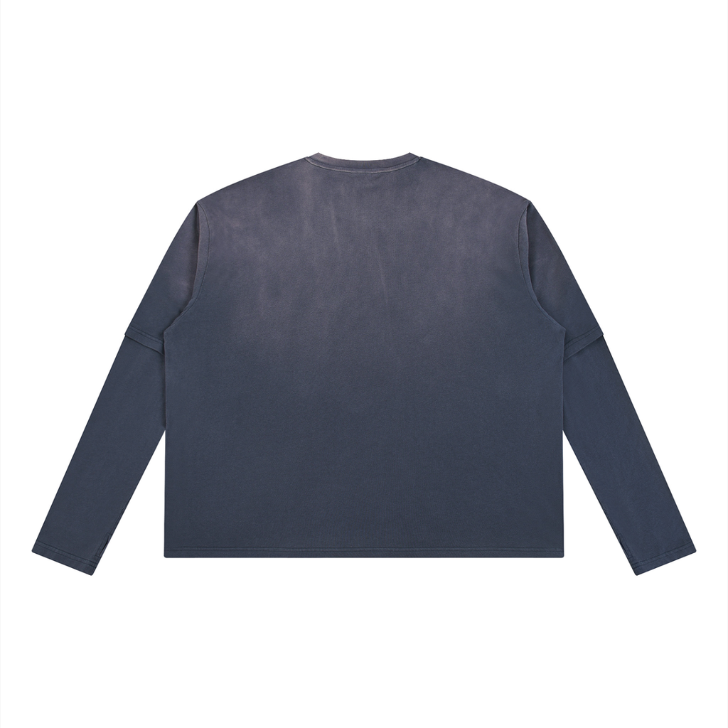 JacquardStudios Unisex Washed Layered Long Sleeve in Navy Blue, alternate view