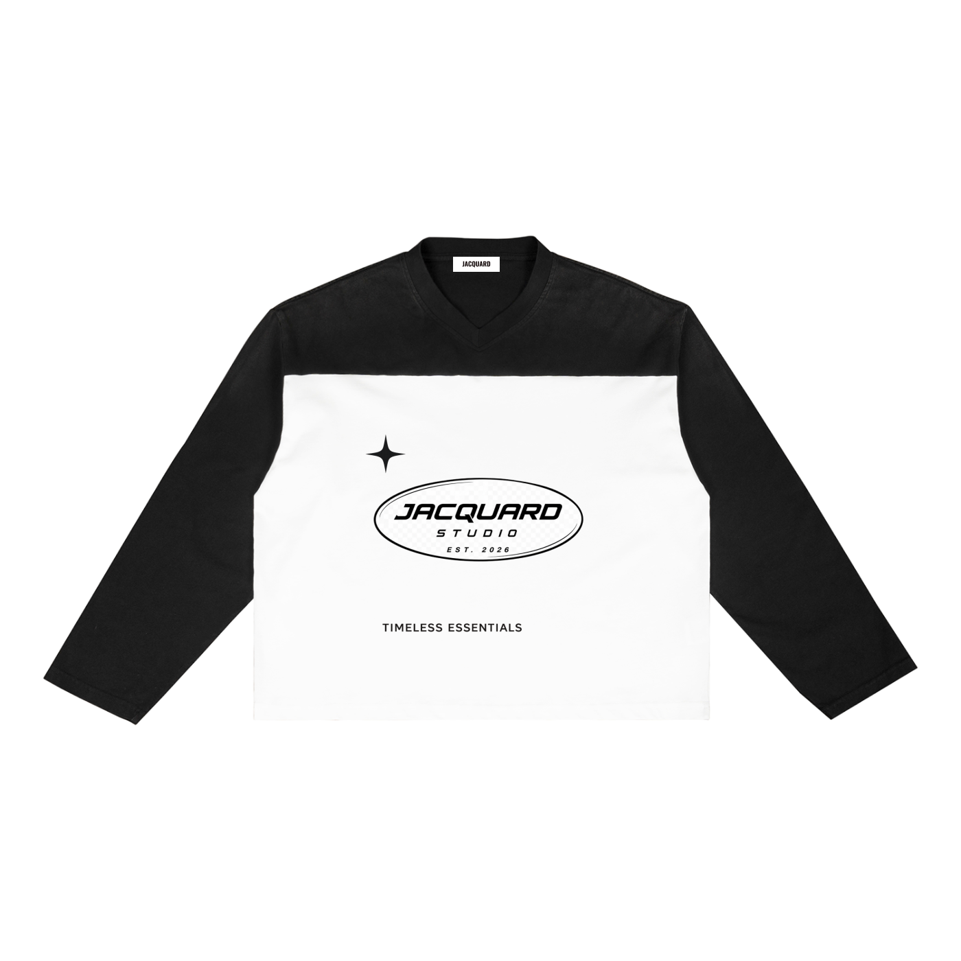 JacquardStudios Logo Sun Fade Color-Block Long Sleeve in Black with White