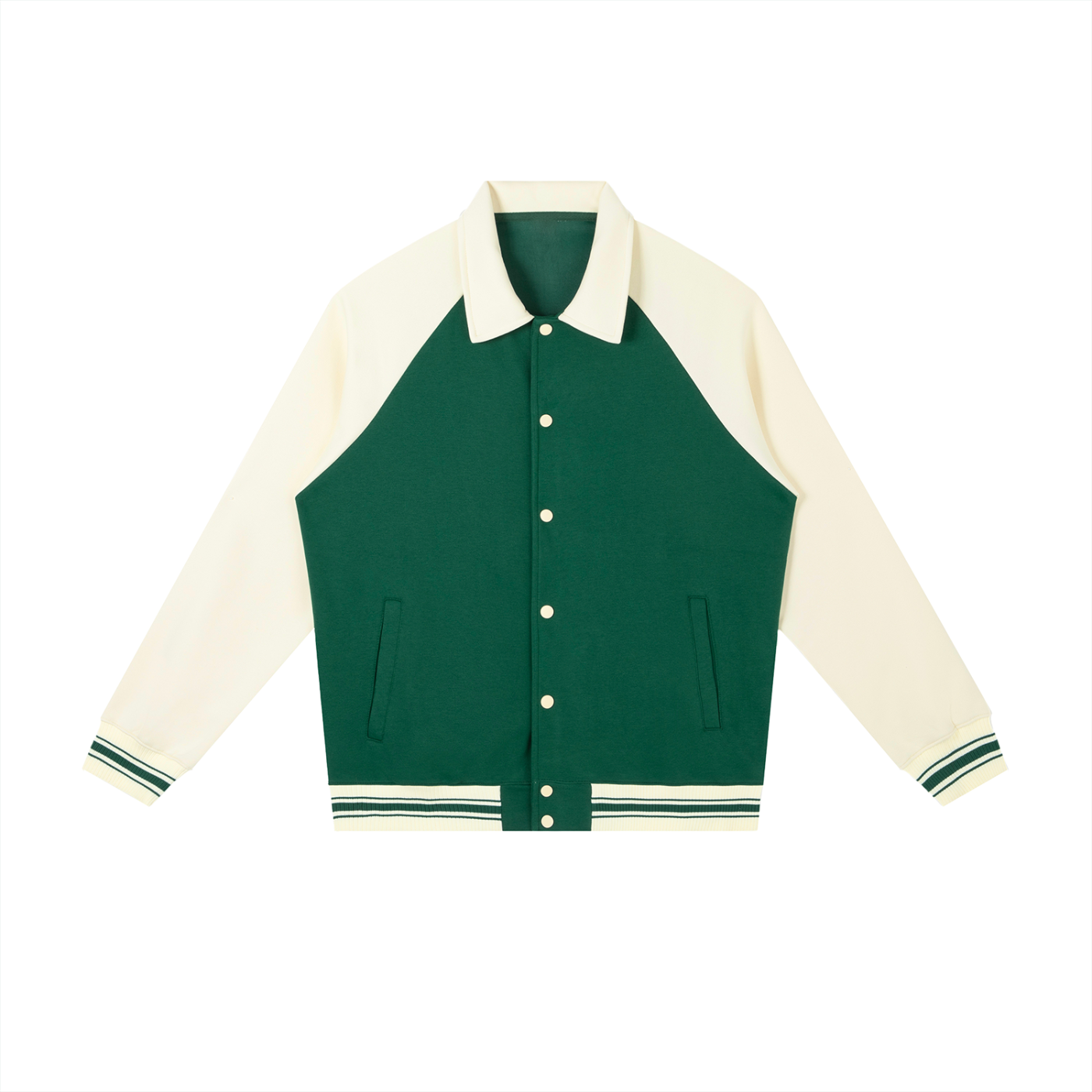 JacquardStudios Studio Baseball Jacket in Green with Apricot
