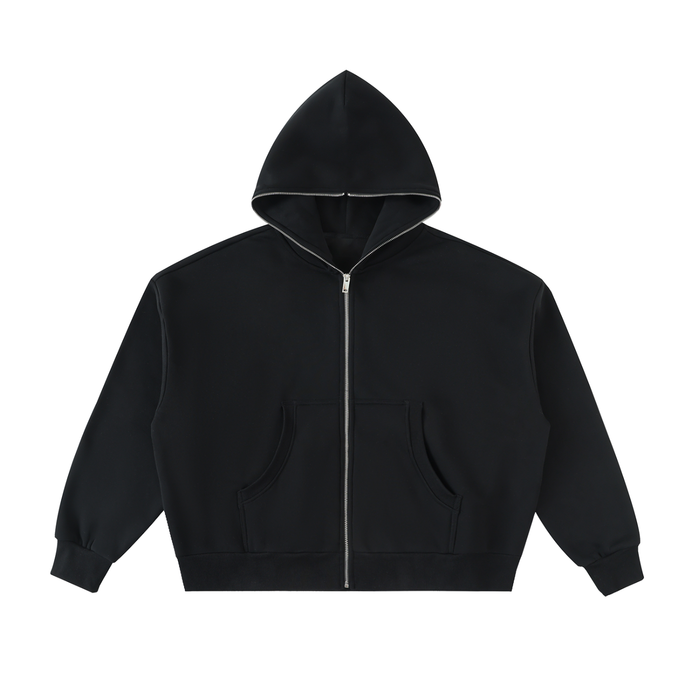 JacquardStudios Fleeced Full Boxy Zip in Black
