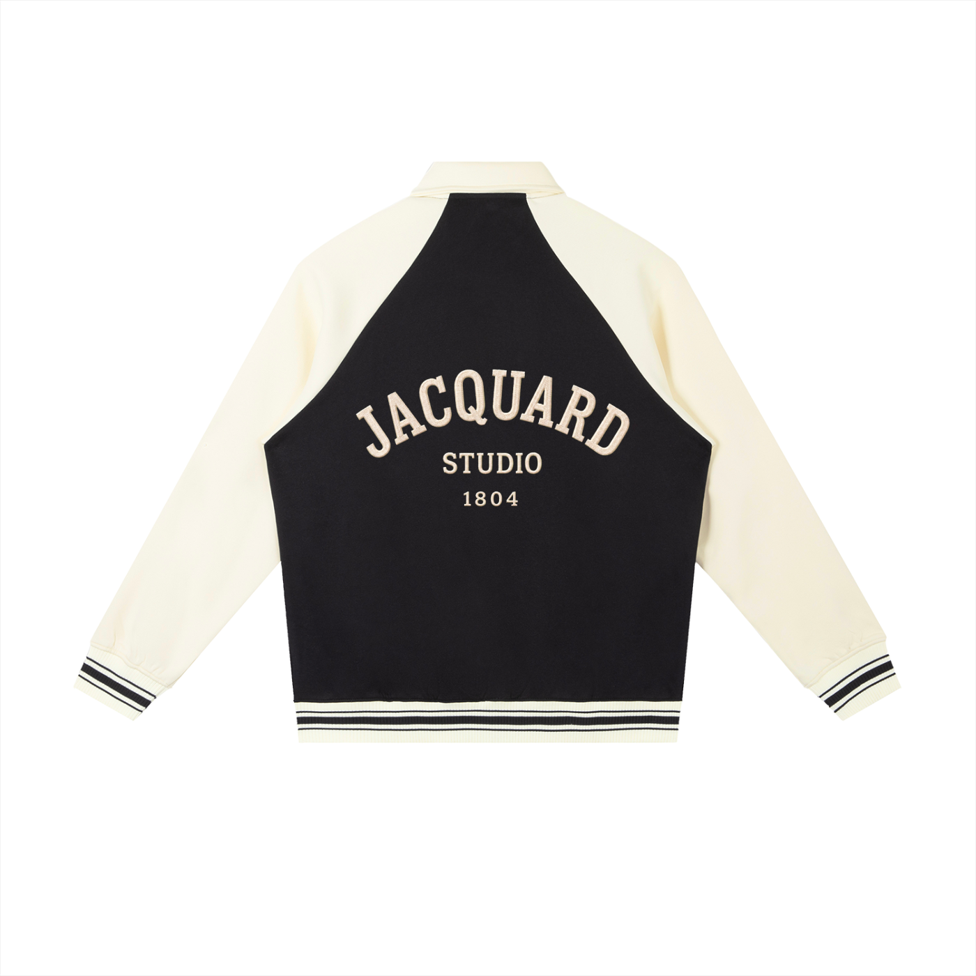 JacquardStudios Studio Baseball Jacket in Black with Apricot, alternate view