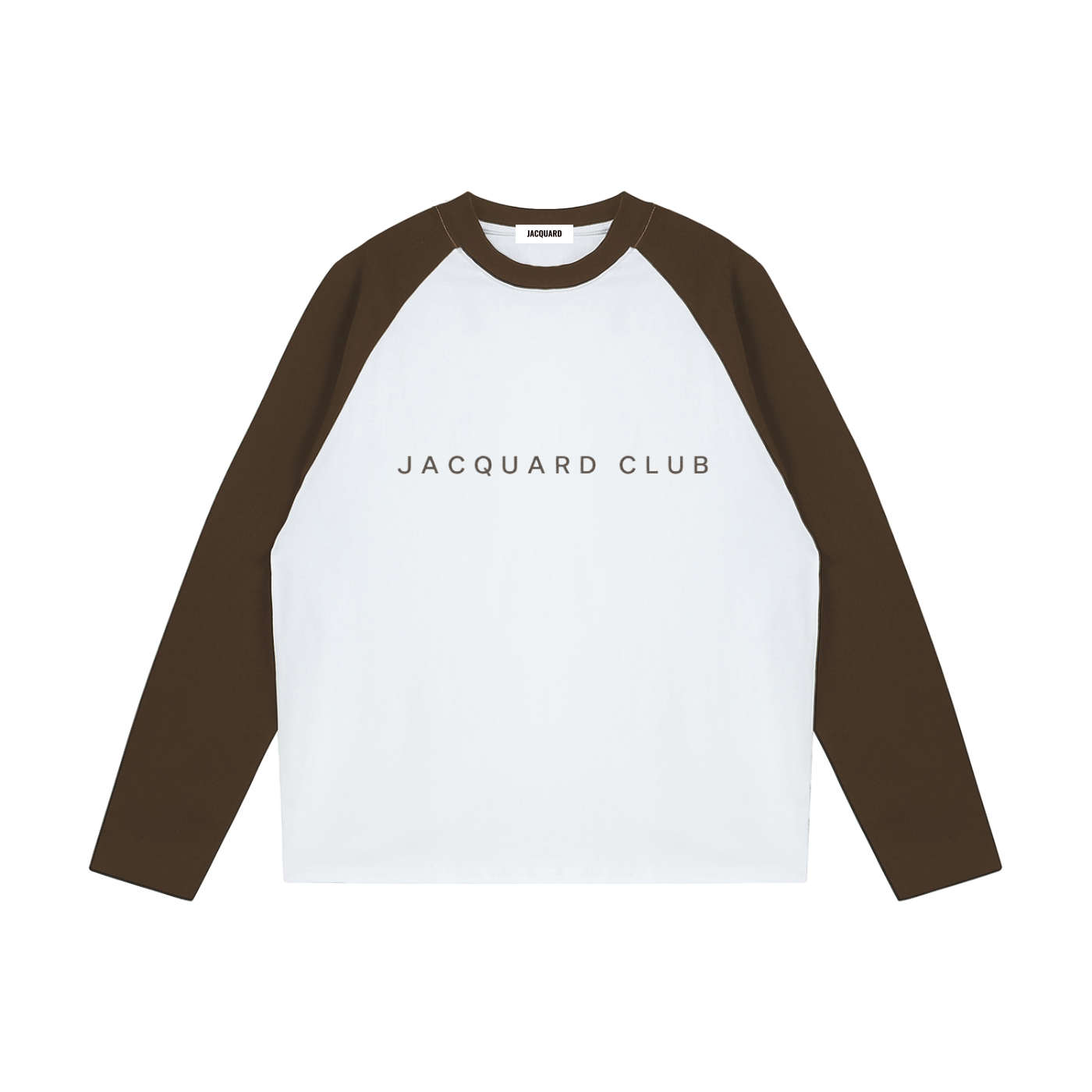 JacquardStudios Club Raglan Long Sleeve in White with Coffee