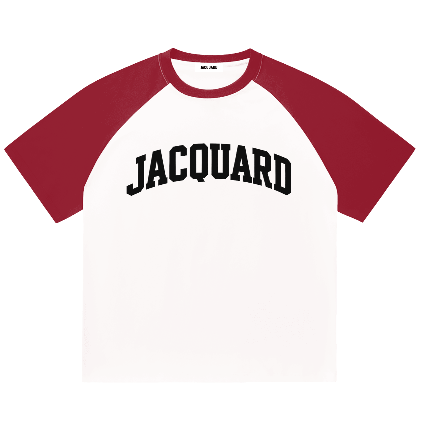 JacquardStudios Raglan Sleeve T-Shirt in White with Burgundy