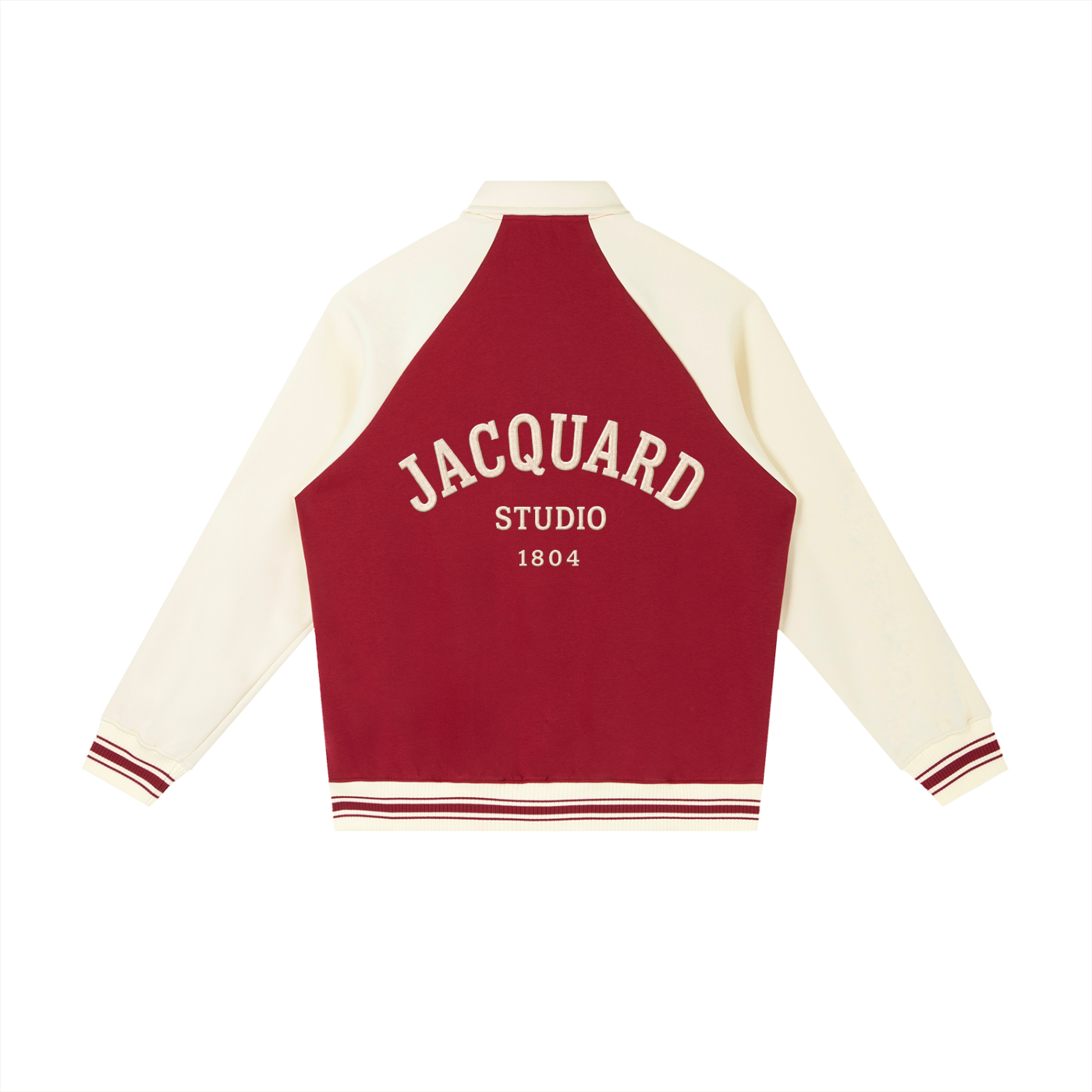 JacquardStudios Studio Baseball Jacket in Garnet with Apricot, alternate view