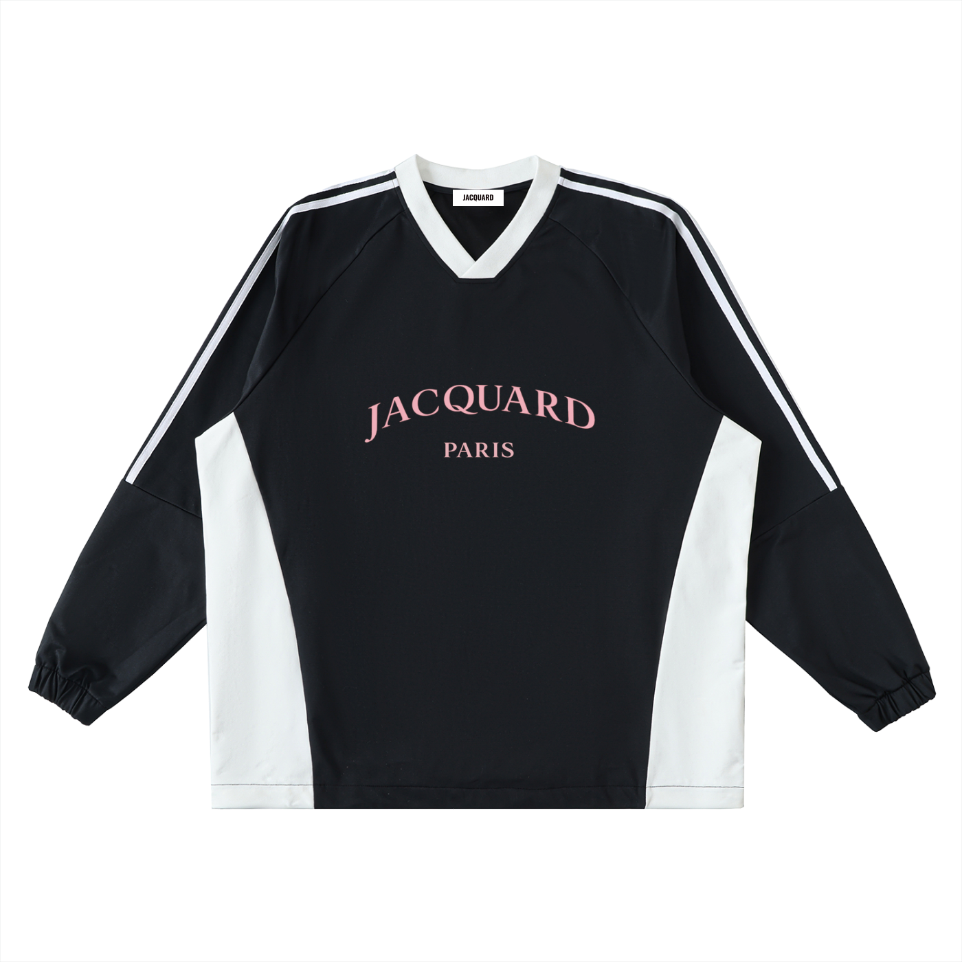 JacquardStudios Pink Paris V-Neck Long Sleeve in Black with White