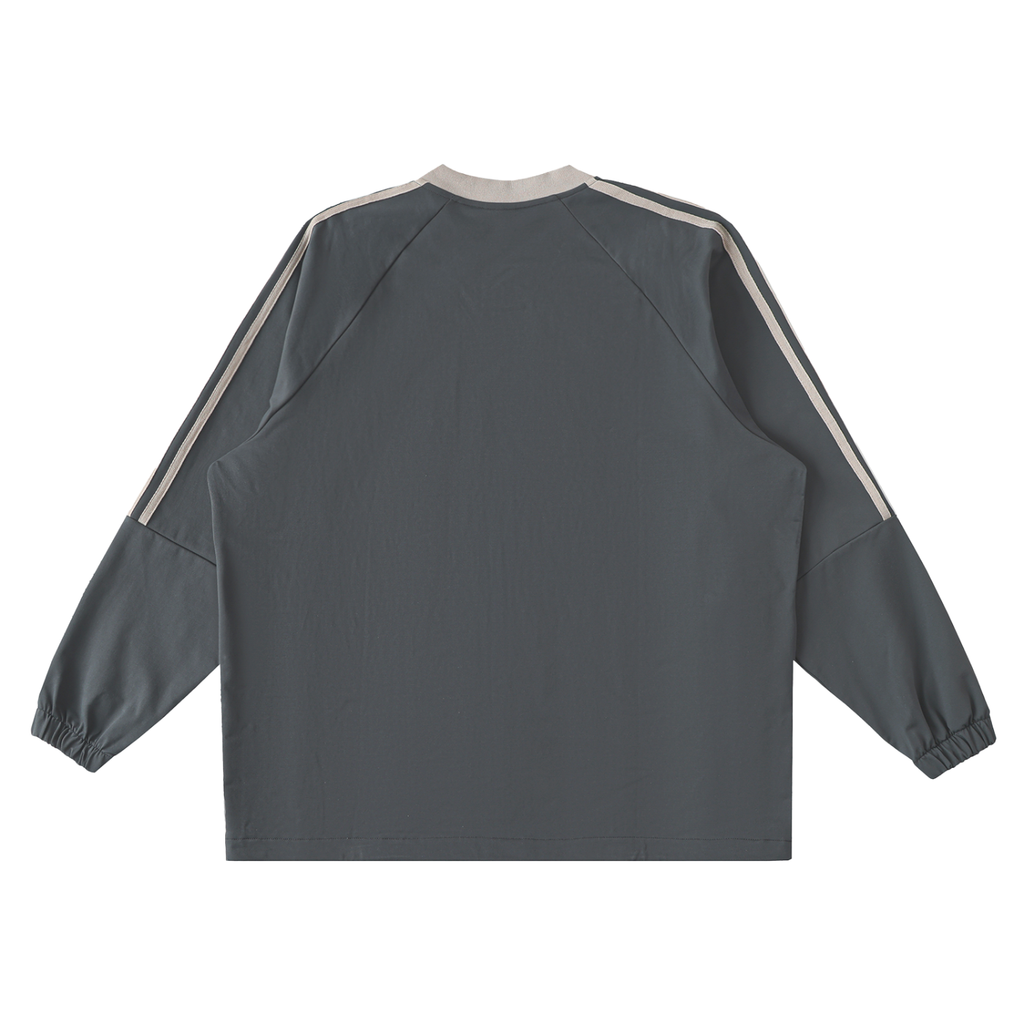 JacquardStudios Pink Paris V-Neck Long Sleeve in Dark Gray with Khaki, alternate view