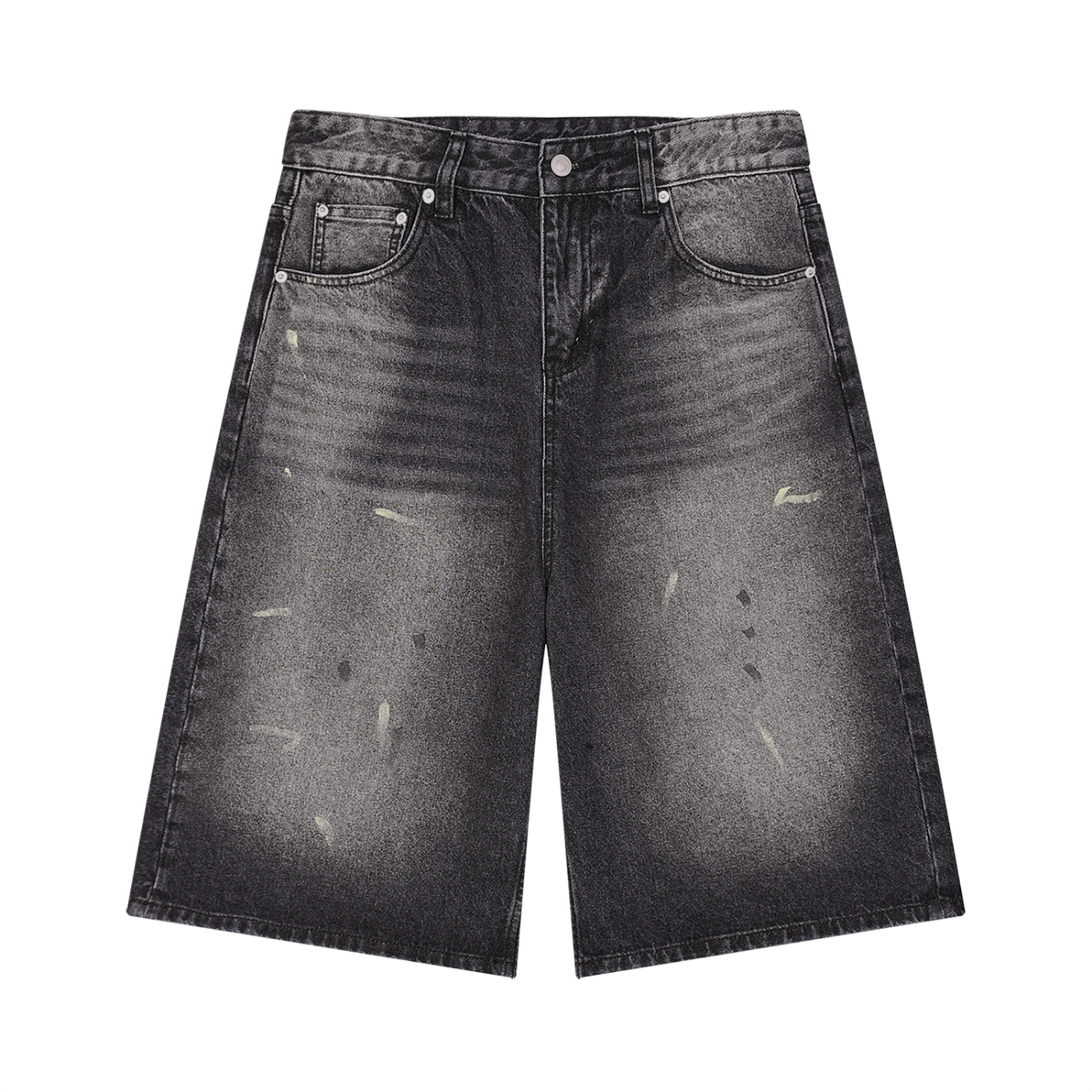 JacquardStudios Men’s Wash Wide Leg Denim Shorts in Black