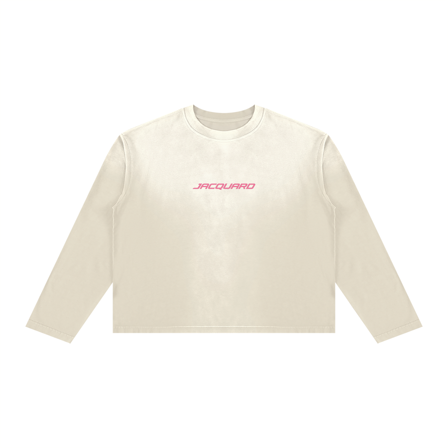JacquardStudios Defined Unisex Sunfade Boxy Long Sleeve in Cream White