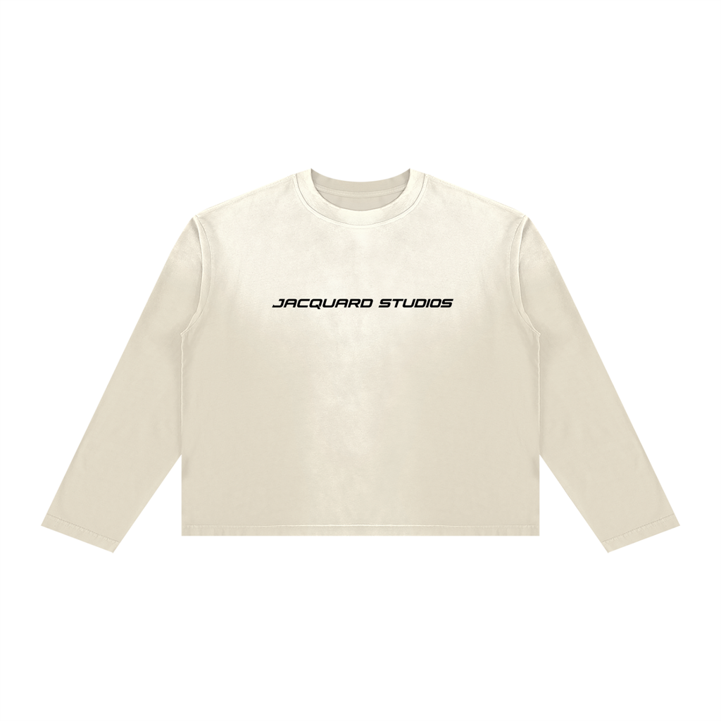 JacquardStudios J/S Unisex Sunfade Boxy Long Sleeve, black print, in Cream White