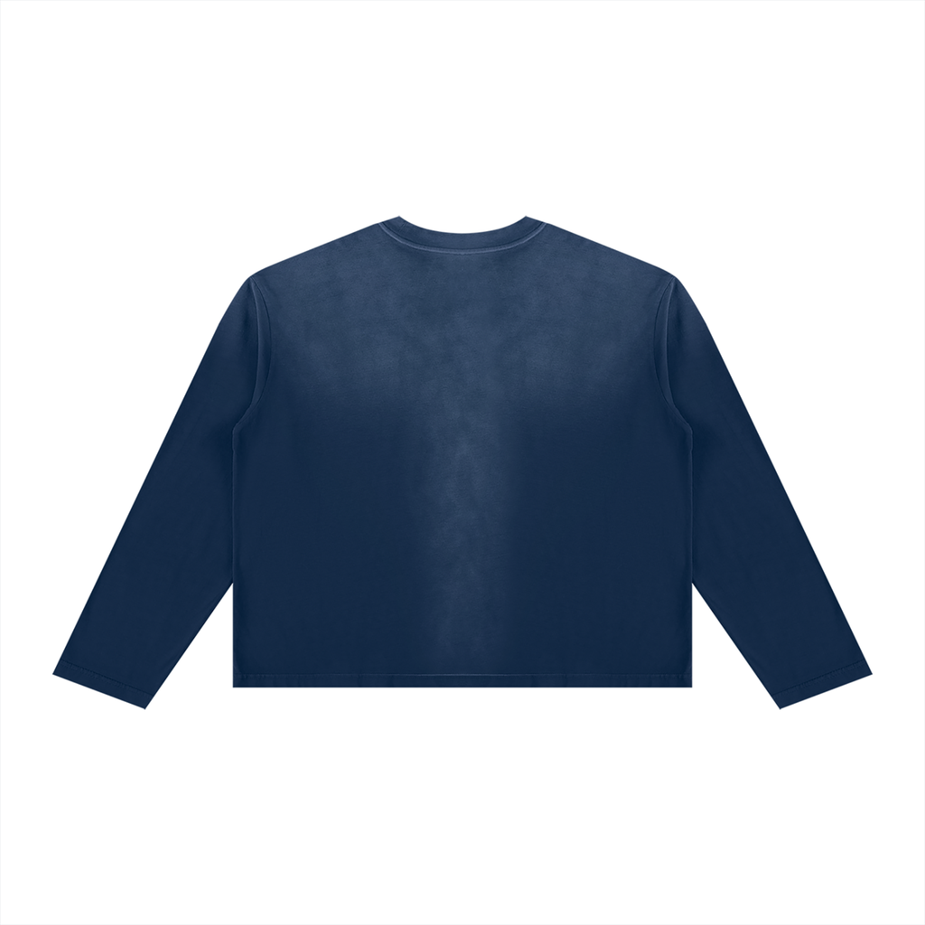 JacquardStudios J/S Unisex Sunfade Boxy Long Sleeve, white print, in Navy Blue, alternate view