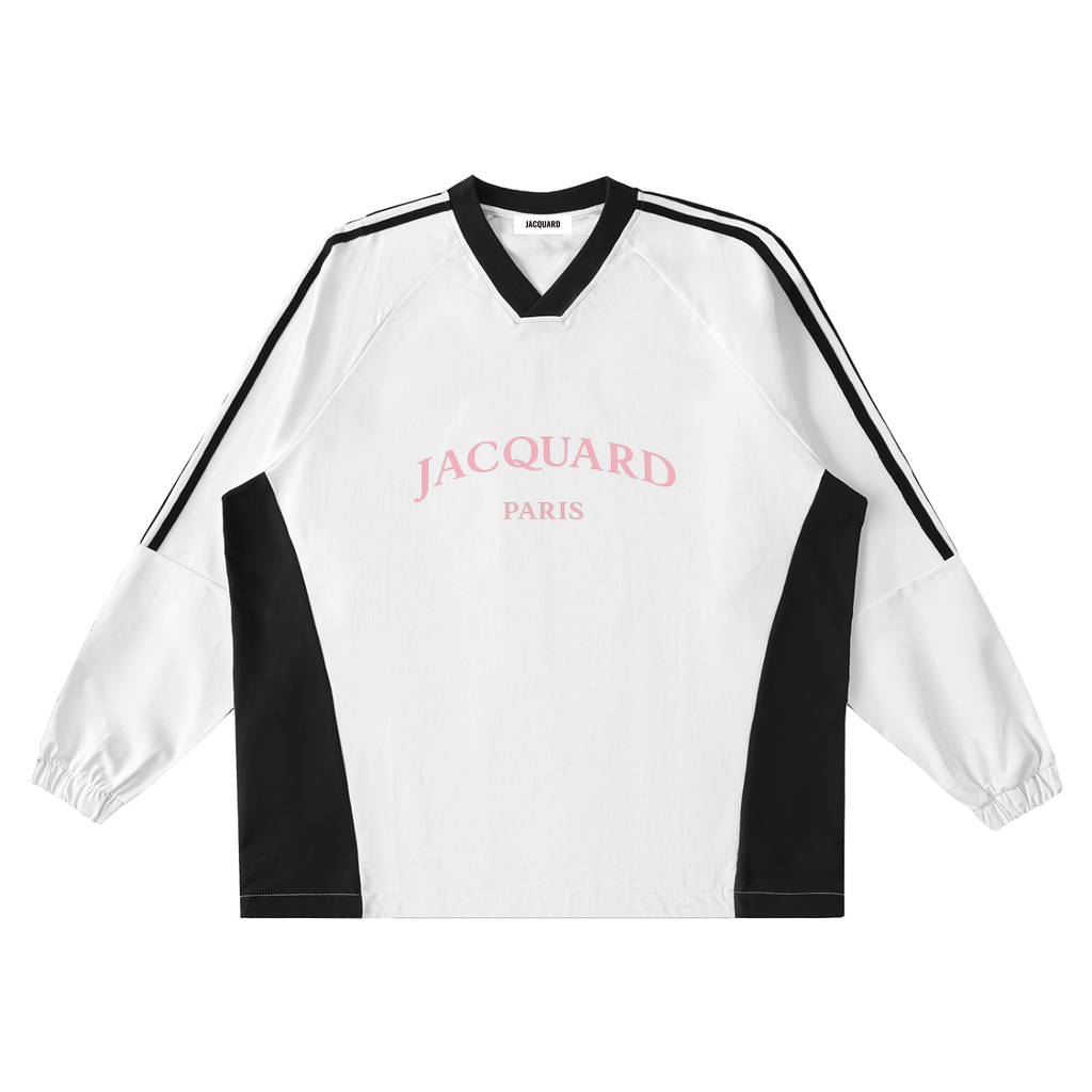 JacquardStudios Pink Paris V-Neck Long Sleeve in White with Black