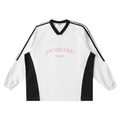 JacquardStudios Pink Paris V-Neck Long Sleeve in White with Black