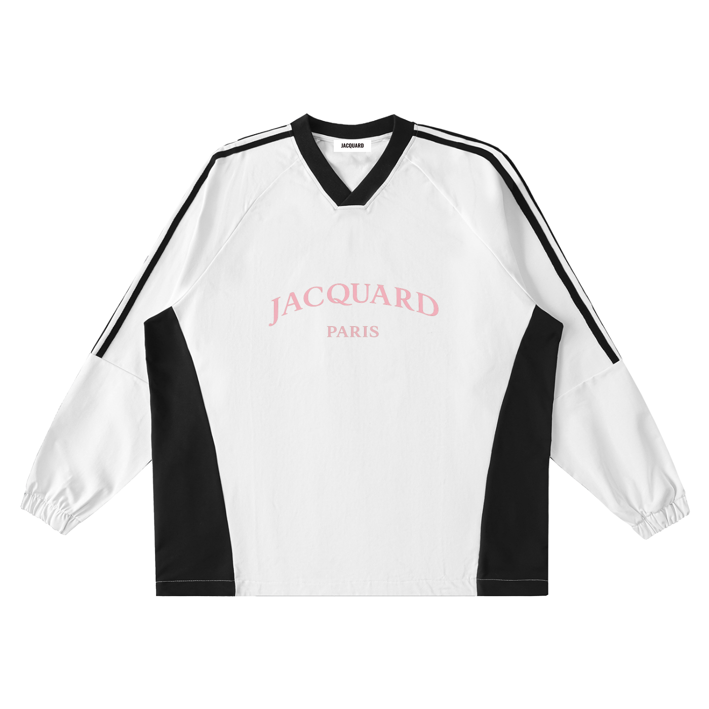 JacquardStudios Pink Paris V-Neck Long Sleeve in White with Black