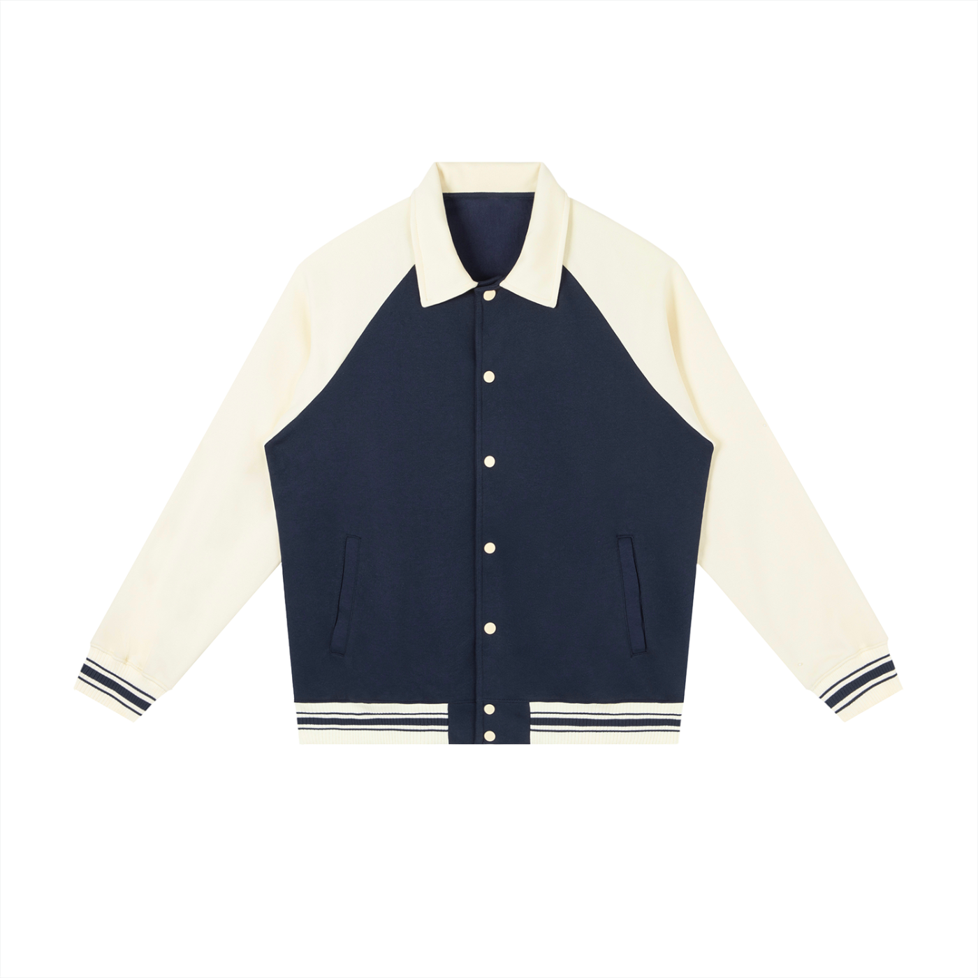 JacquardStudios Studio Baseball Jacket in Navy Blue with Apricot