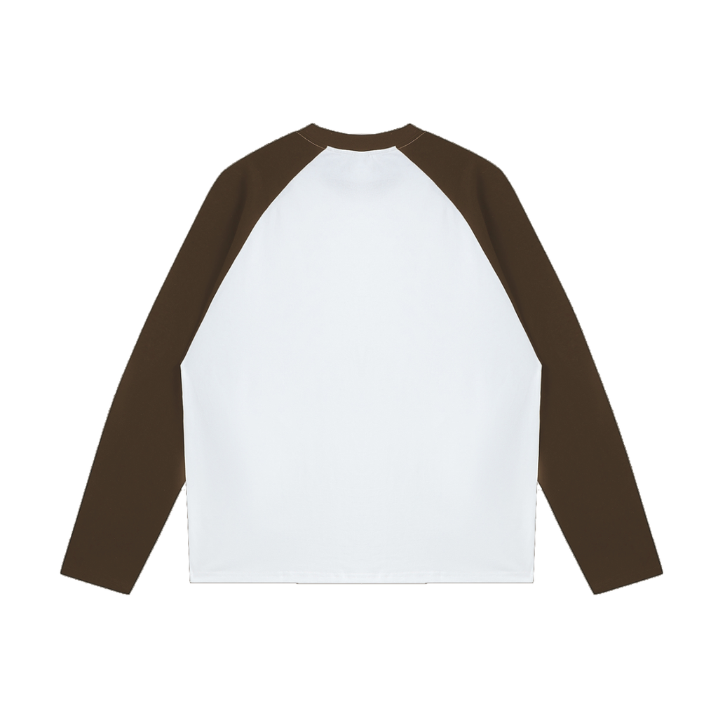 JacquardStudios Washed Raglan Long Sleeve in White with Coffee, alternate view