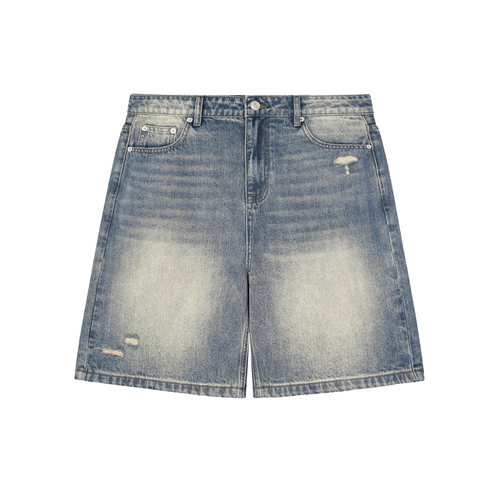 JacquardStudios Faded Distressed Baggy Denim Shorts in Blue