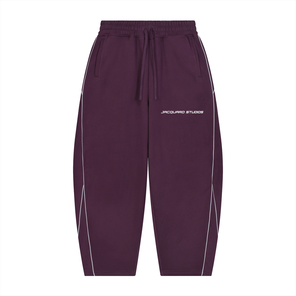 JacquardStudios Unisex Piping Fleece Barrel Leg Sweatpants in Plum Purple