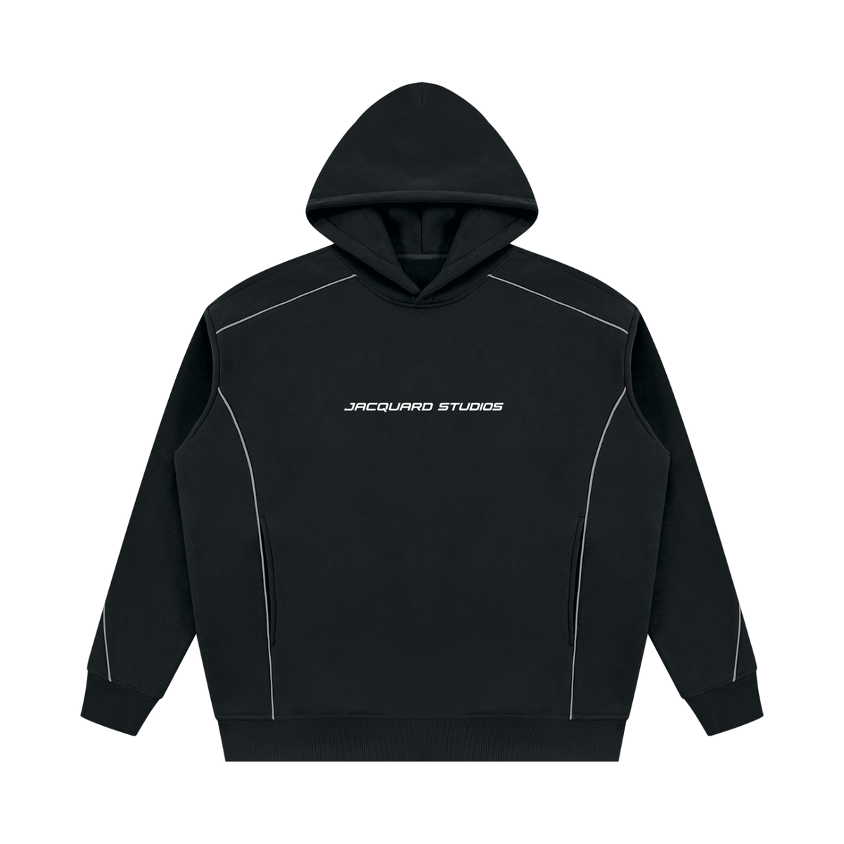 JacquardStudios Unisex Oversized Piping Fleece Hoodie in Black
