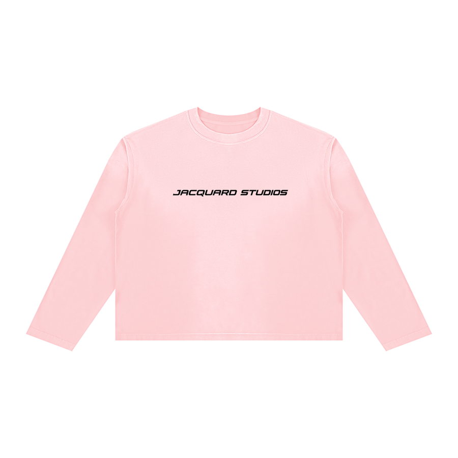 JacquardStudios J/S Unisex Sunfade Boxy Long Sleeve, black print, in Pink