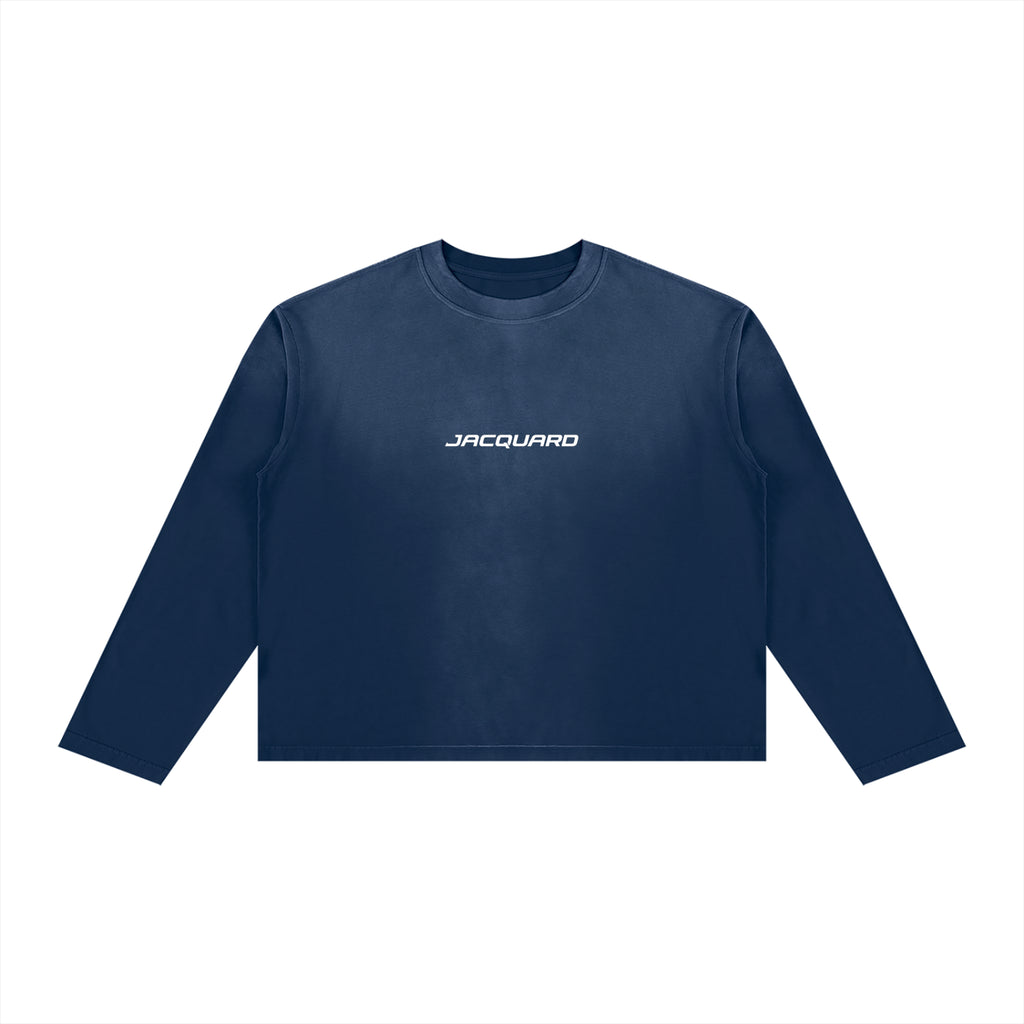 JacquardStudios Classic Unisex Sunfade Boxy Long Sleeve in Navy Blue