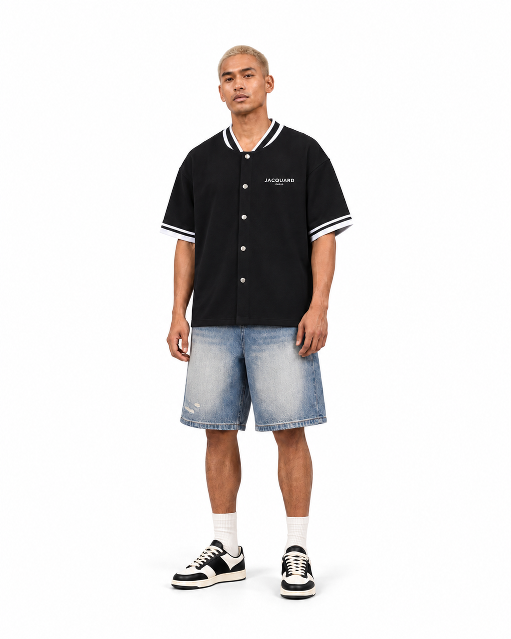JacquardStudios Unisex Boxy Heavyweight Baseball Jersey in Black