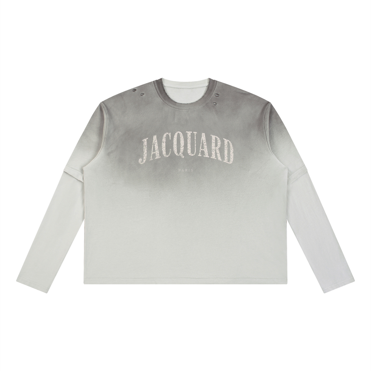 JacquardStudios Unisex Washed Layered Long Sleeve in White Gray