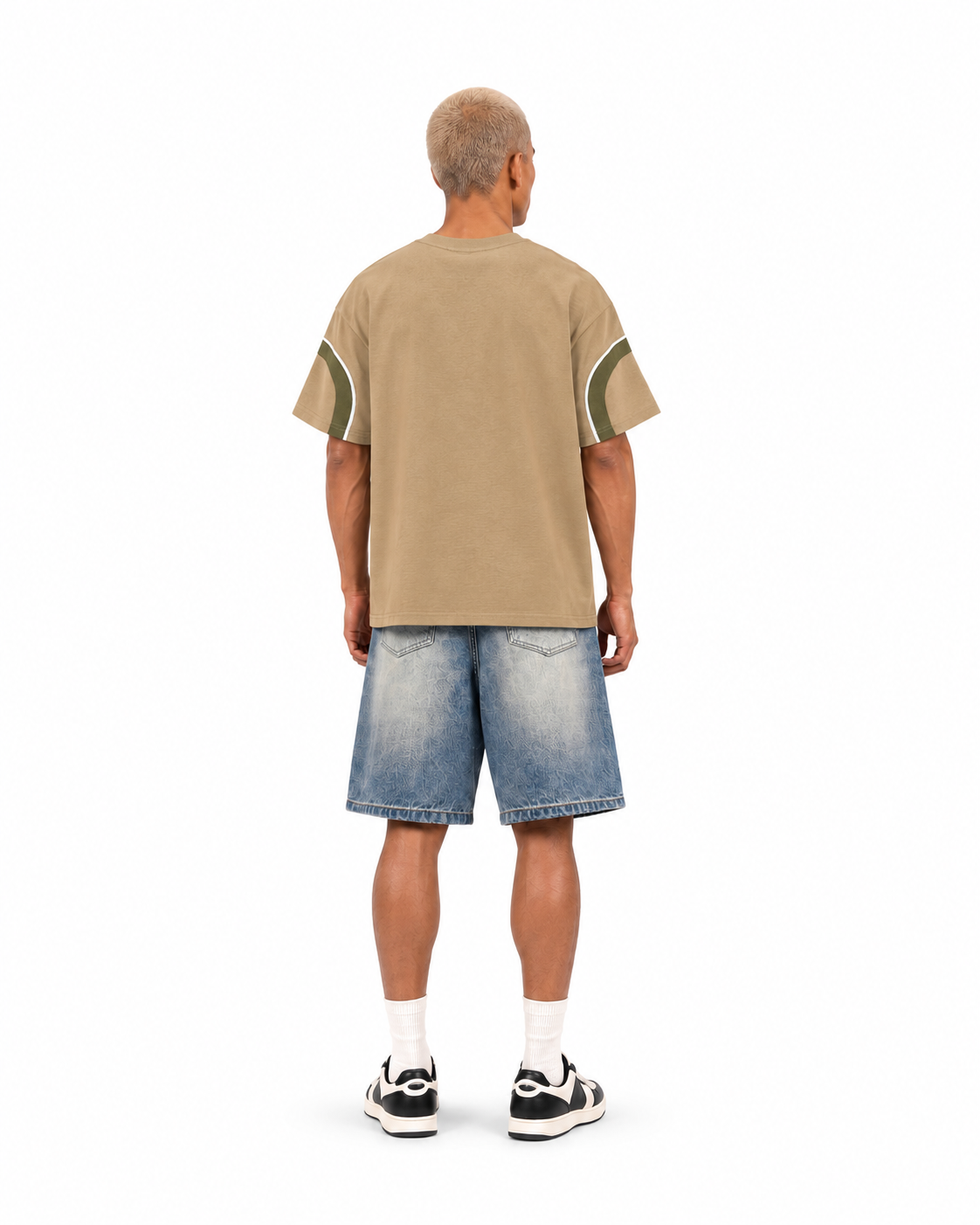 JacquardStudios Unisex Block V-Neck T-Shirt in Brown with Army Green, alternate view