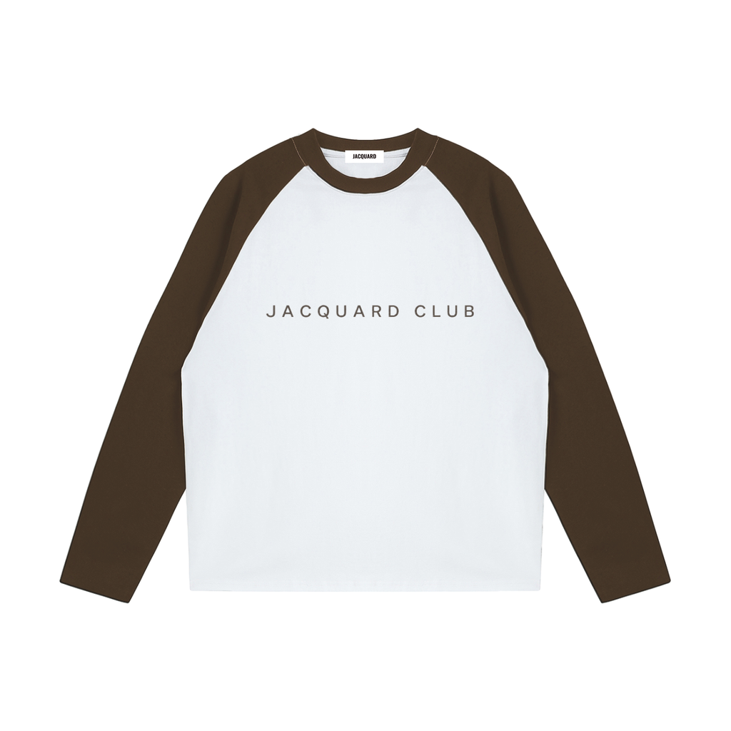 JacquardStudios Club Raglan Longsleeve in White with Coffee