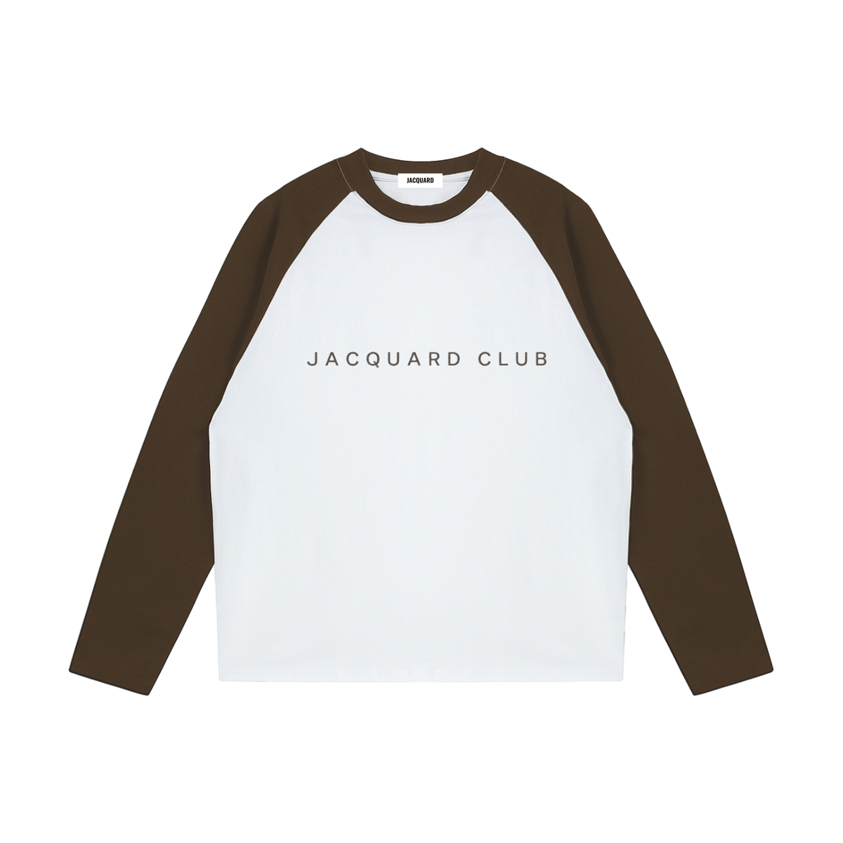 JacquardStudios Club Raglan Longsleeve in White with Coffee