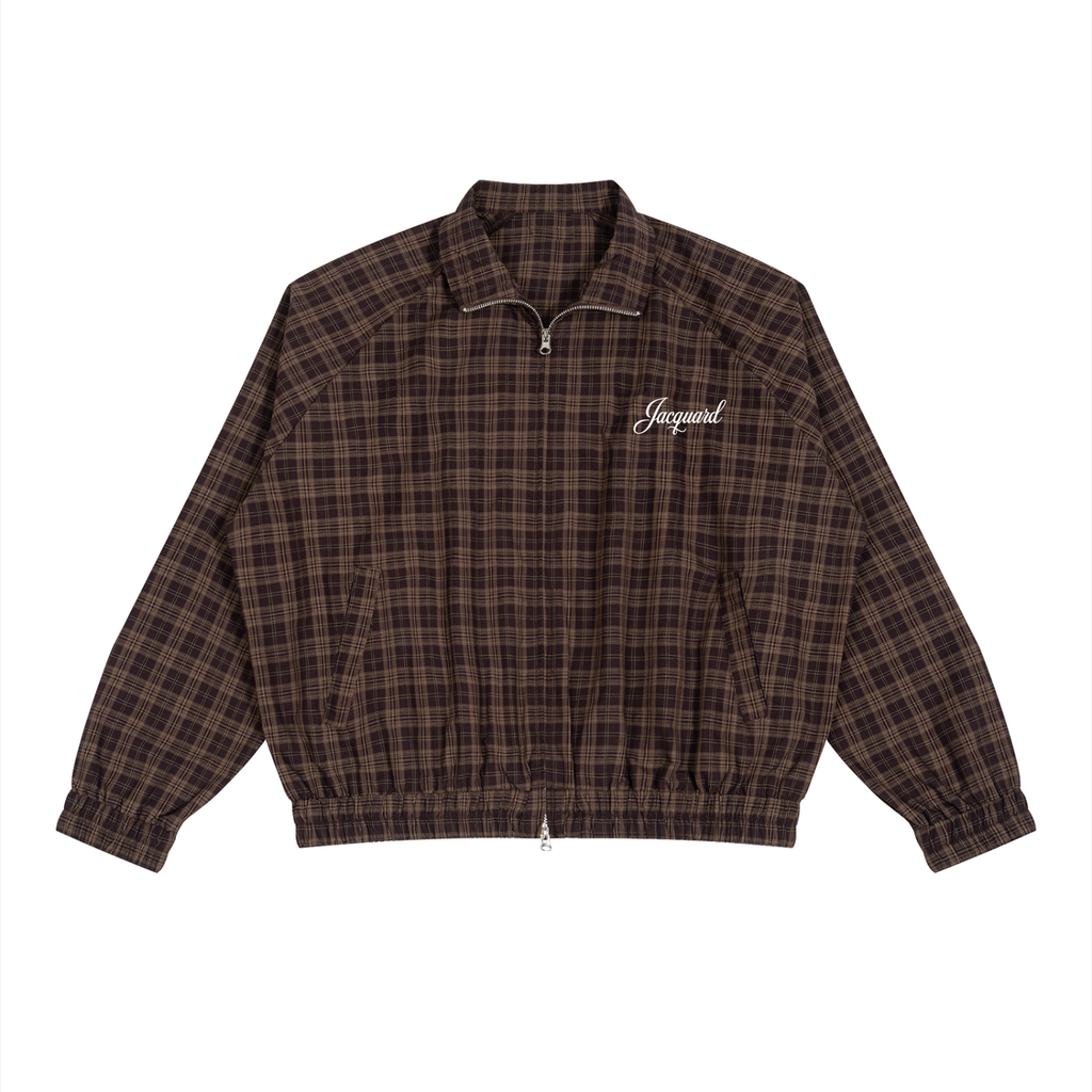 JacquardStudios Unisex Plaid Full-Zip Track Jacket in Red Plaid
