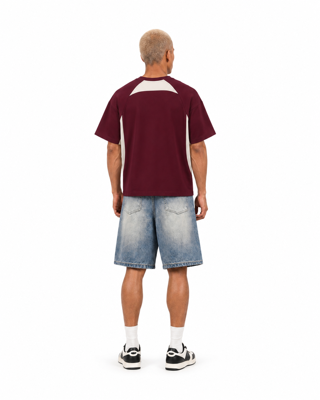 JacquardStudios Contrast Panel T-Shirt in Wine Red, alternate view