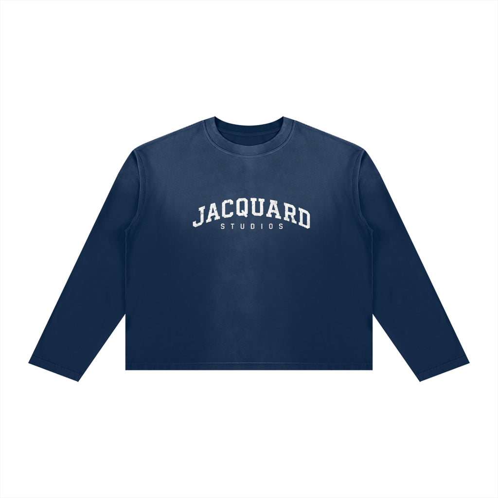 JacquardStudios Arched Unisex Sunfade Boxy Long Sleeve in Navy Blue