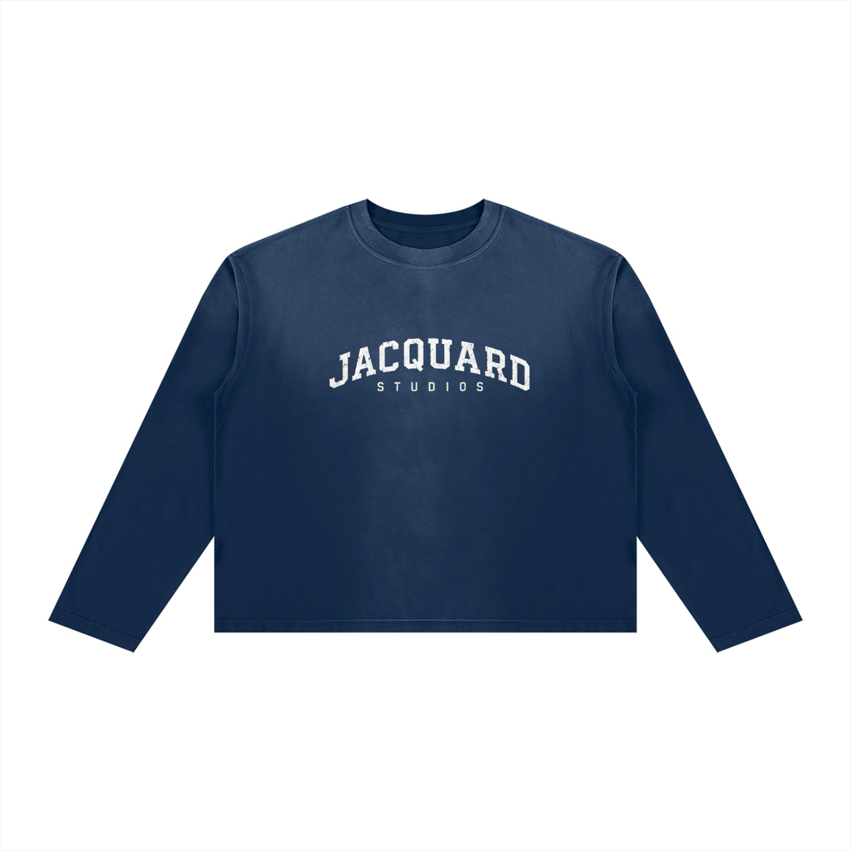 JacquardStudios Arched Unisex Sunfade Boxy Long Sleeve in Navy Blue