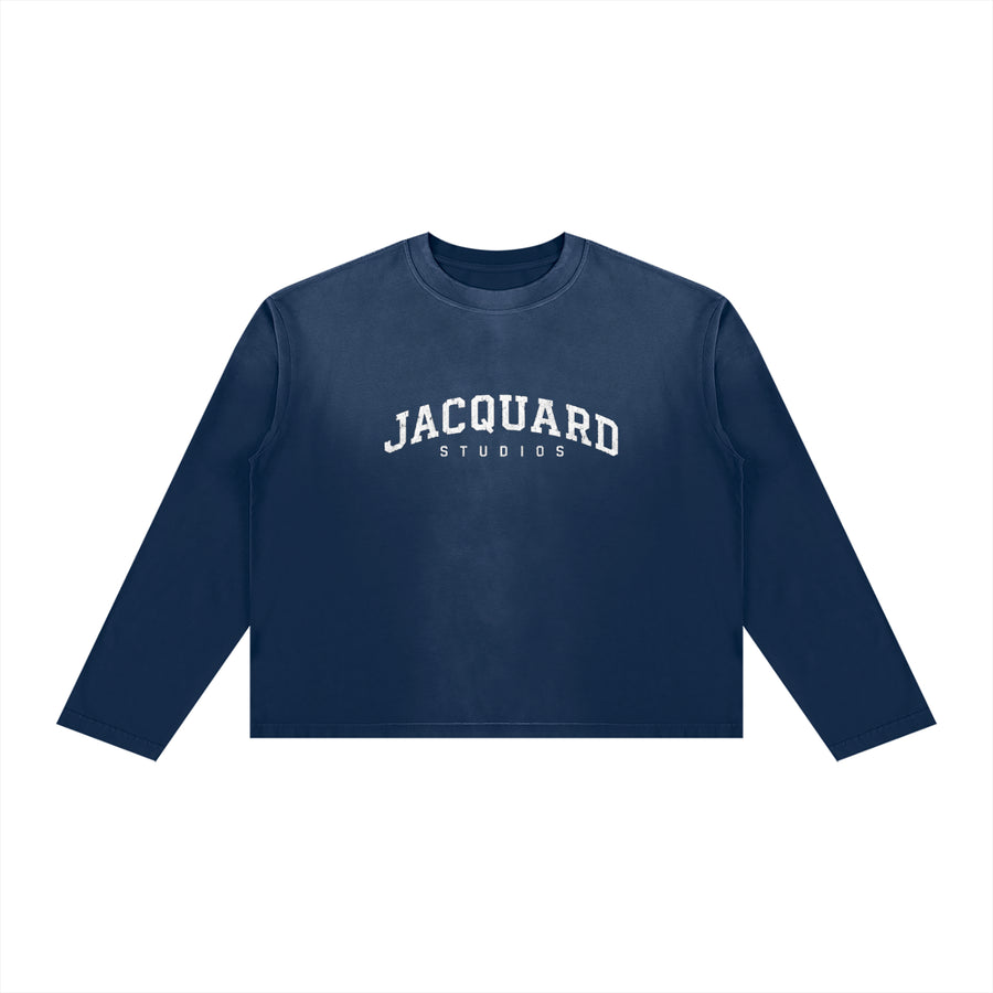 JacquardStudios Arched Unisex Sunfade Boxy Long Sleeve in Navy Blue